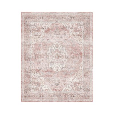 MontVoo Pink Floral Non-Slip Washable Rug