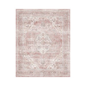 MontVoo Pink Floral Non-Slip Washable Rug - 1 of 4
