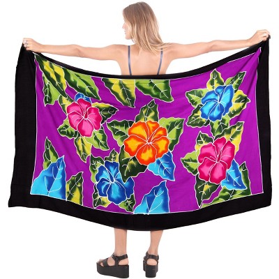 LA LEELA Women's Summer Beach Wrap Bikini Wraps Sarong Swimwear Cover up Skirt Bathing suit Swimsuit Pareo for Women One Size Purple, Floral