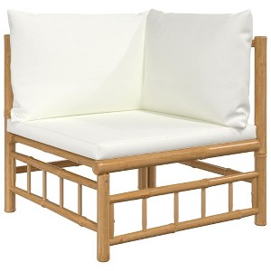 vidaXL Patio Corner Sofa, Natural Bamboo Construction with Cream White Cushions, Modular Design, Perfect for Outdoor, Patio, and Garden Seating - 1 of 4