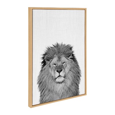Natural 23" x 33" Black and White Lion Canvas Print for Kids