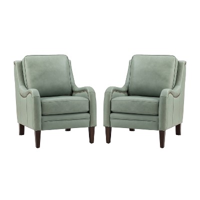 Set of 2 Regina 27.56" Wide Genuine Leather Armchair with Removable Cushions and English Arms  | ARTFUL LIVING DESIGN