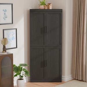 MAYEERTY Modern 4 Doors Utility Storage Cabinets Efficient Storage for Living Room Dining Room Bedroom Black 2 Piece - 1 of 4