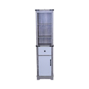 SEVOBAL Bathroom Storage Cabinet Tall Farmhouse Linen Tower with Adjustable Shelves and Storage Drawer, Grey, 15.55"*11.61"*63" - 1 of 4
