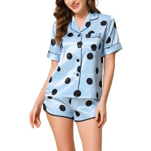 cheibear Women's 2 Packs Satin Nightwear with Shorts Lounge Polka Dots Pajama Set - 1 of 3