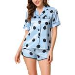 cheibear Womens 2023 Sleepwear Pajama Polka Dots Nightwear with Shorts Silky Satin Lounge Set