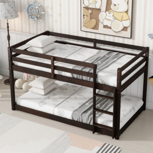 Robust Twin-over-Twin Loft Bed Made of Solid Wood and Rubberwood with Ladder, Highlighting Reinforced Slat Bed Foundations - image 1 of 4