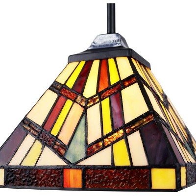 Vincent Mission-Style Mini-Pendant in Blackish Bronze with Stained Glass