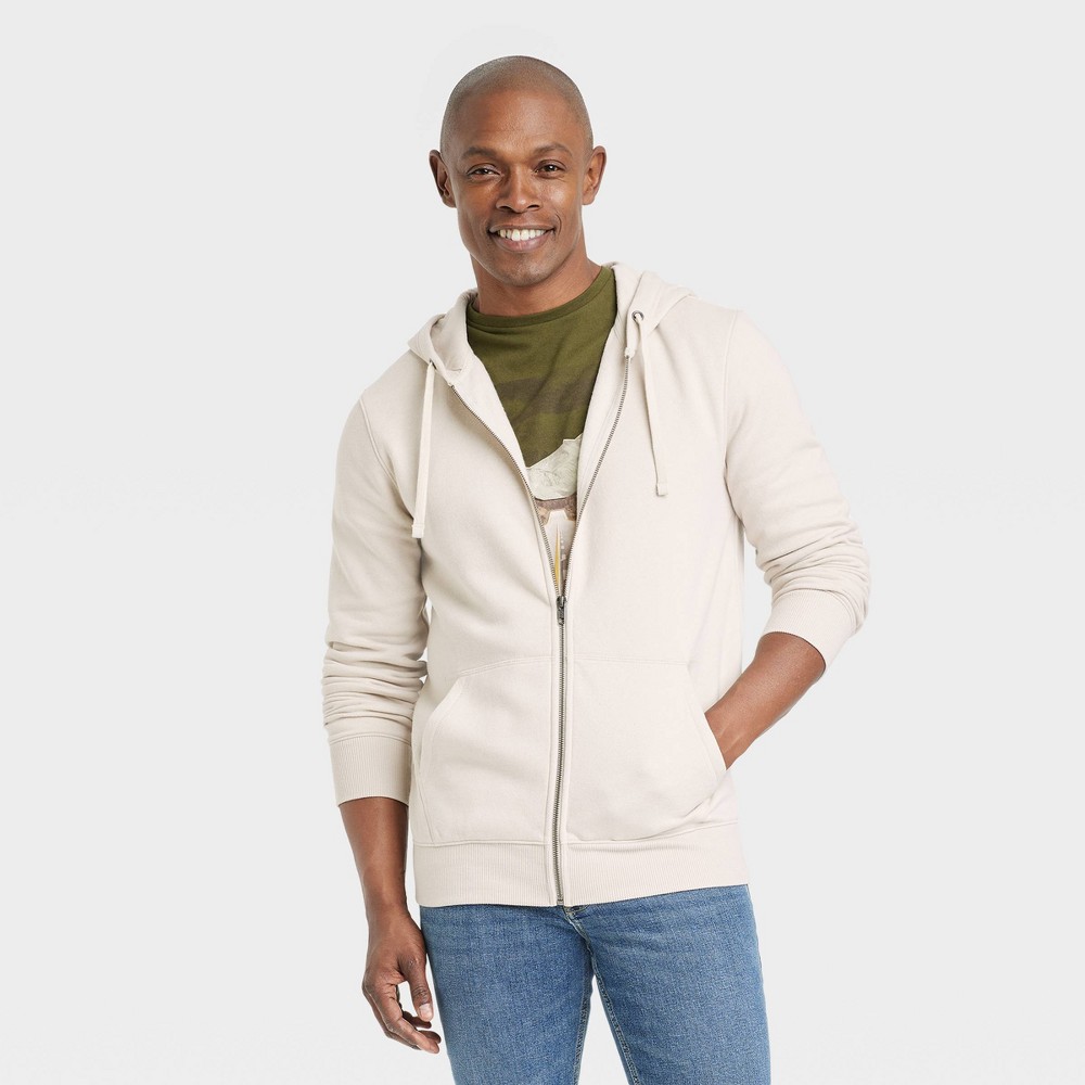 Men's Fleece Zip-Up Hoodie - Goodfellow & Co Beige XL