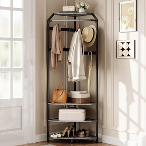 TackView Corner Coat Rack with Shoe Bench Entryway and 12 Double Hooks, 71''Corner Hall Tree Organizer Shoe Bench Shelf-Gray - 1 of 4