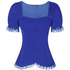 INSPIRE CHIC Women's Square Neck Solid Color Puff Short Sleeve Lace Up Gothic Blouse - 1 of 4