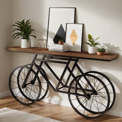Hommoo 70.9" Console Table with Bicycle Base Rustic Brown