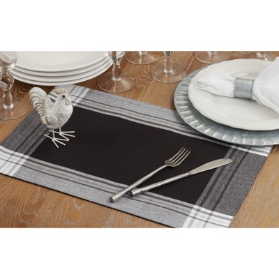 Gray Cotton Plaid Rectangle Placemats, Set of Four
