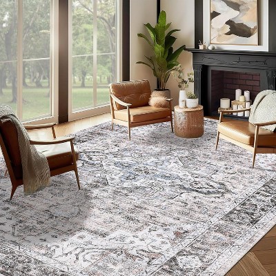 Vintage Area Rug for Living Room, Distressed, Washable, Non-Slip, Ultra-Thin, Soft, Large Area Rug for Bedroom, Dining Room.