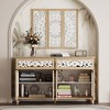 Famapy Wood Bookshelf Bookcase Carved Sideboard Display Cabinet with White Cutout Doors & Matching Wall Panel Entryway Storage Console Dresser - 2 of 4