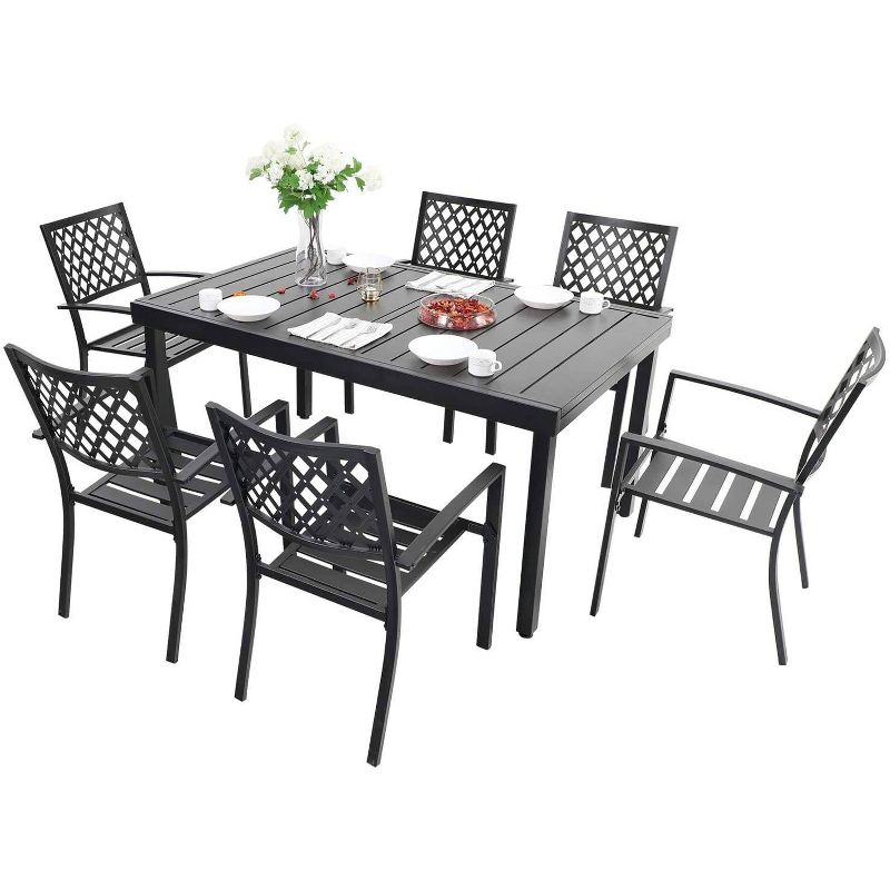 7PC Metal Patio Dining Set with Rectangular Expandable Table &#38; 6 Chairs - Captiva Designs, 2 of 9