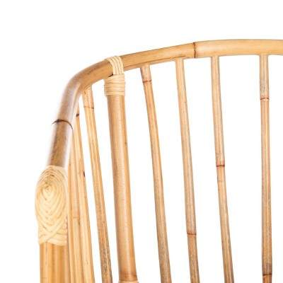 Natural Rattan Barrel Dining Chair with Black Hairpin Legs
