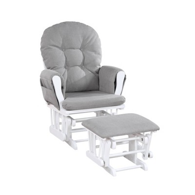 White and Oyster Upholstered Glider with Ottoman