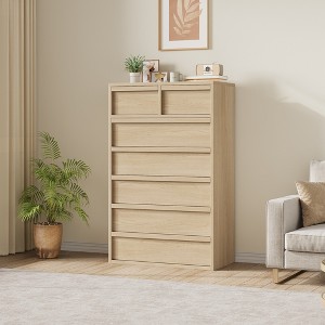 Whizmax 7 Drawer Dresser Tall for Bedroom, Modern 7 Chest of Drawers with Large Storage, Dresser Organizer for Living Room, Bedroom Natural - 1 of 4