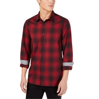Kenneth Cole Mens Ombre Plaid Button Up Shirt