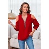 Imily Bela Women's V-neck Lantern Sleeve Shirt with Half-Zip and Off-Shoulder Casual Top - 2 of 4