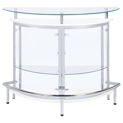 White and Chrome Glass Top Freestanding Home Bar Cabinet