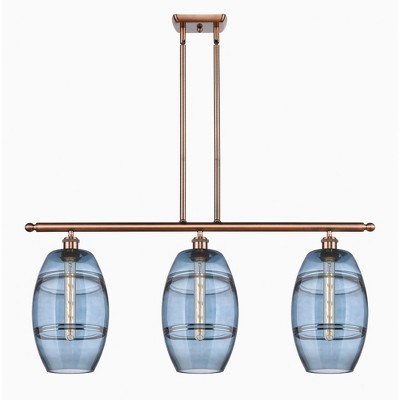 Vaz - 3 Light Stem Hung Island In Industrial Style-10.38 Inches Tall and 36 Inches Wide