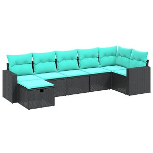 vidaXL 7 Piece Patio Sofa Set with Cushions - Black - 7 Piece, Without Storage - 1 of 4