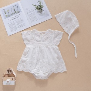 MyKids-USA Baby Girls Solid Color Hollow Design V Collar Sleeveless Onesies Dress In Summer With Hat - 1 of 4