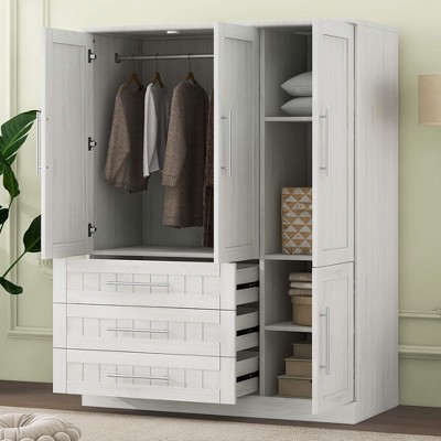 ORRD 4 Door Wardrobe Armoire Closet with 3 Drawers, Natural