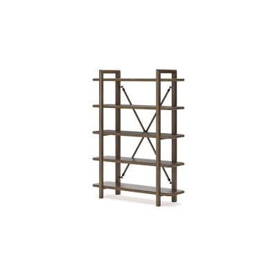 Brown Solid Wood 71" Contemporary 5-Shelf Bookcase