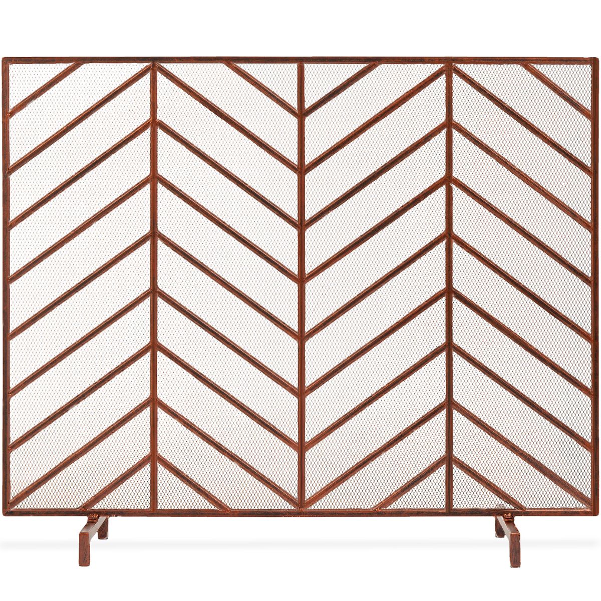 Best Choice Products 38x31in Single Panel Handcrafted Iron Chevron Fireplace Screen w/ Distressed Finish - Satin Black