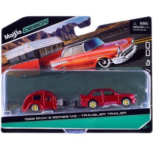 1988 BMW 3 Series M3 Red Metallic with Traveler Trailer "Tow & Go" Series 1/64 Diecast Model Car by Maisto - 1 of 1