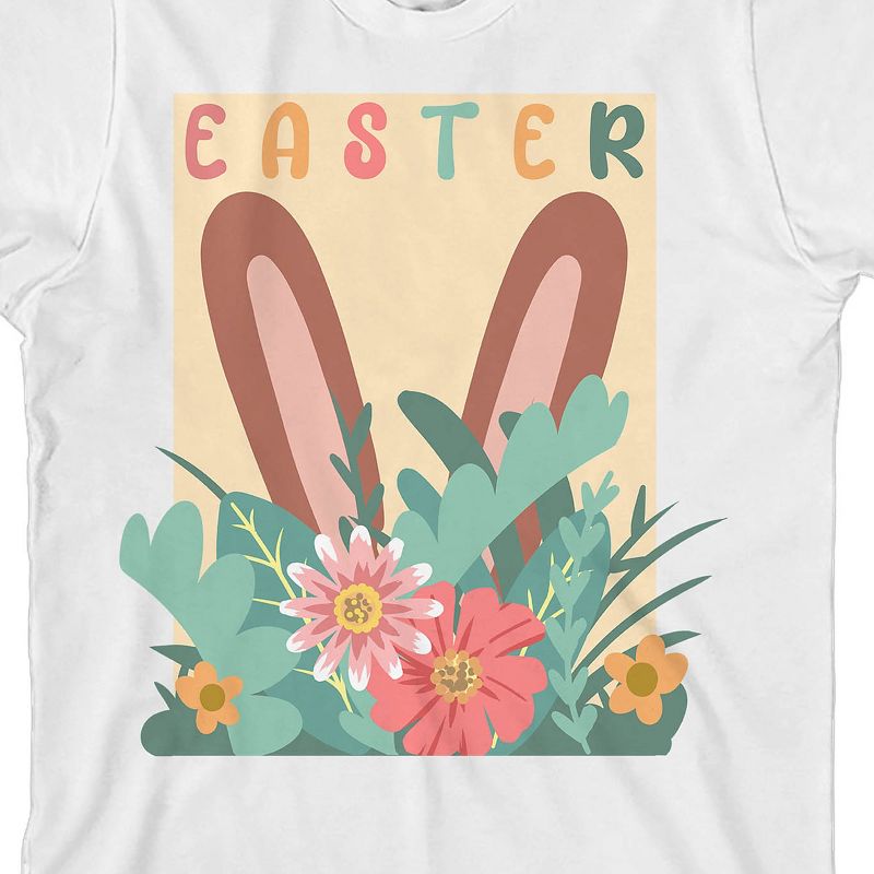 Dear Spring "Easter" Brown Bunny Ears With Eggs And Flowers Youth Girl's White Short Sleeve Crew Neck Tee, 2 of 4