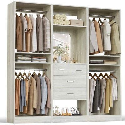 Aheaplus Freestanding Closet Organizer with Mirror and 4 Hanging Rods, Closet System with Drawers