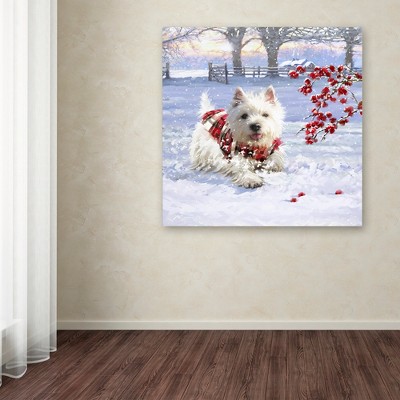 Westie Fun Plaid Coat Winter Scene Canvas Art