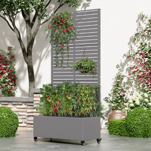 Wooakway Metal Planter Box with Trellis Raised Garden Bed with Arbor Privacy Screen Black/Gray/Brown - 1 of 4
