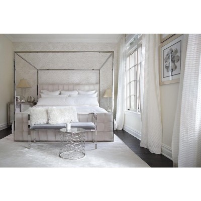 Anastasia Gray Upholstered Acrylic Bench with Brass Accents