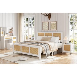 Bed Frame with Headboard,Bohemian Rattan Platform Bed Frame with Strong Metal Slats Support,No Box Spring Needed - 1 of 4