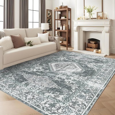 Washable Vintage  Medallion Area Rug, Low-Pile Non-Slip Soft Carpet, Stain-Resistant Accent Rug for Living Room, Nursery, Office