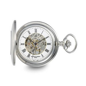Black Bow Jewelry Charles Hubert Stainless Hunter Case w/Shield Skeleton Pocket Watch - 1 of 4