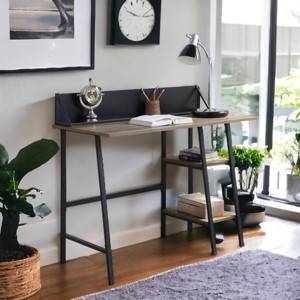 INFURNIC Writing Desk Rustic Desk with 2-Tier Storage Shelf and Smartphone Tablet Holder for Office, Brown, 20"*43"*30" - 1 of 4