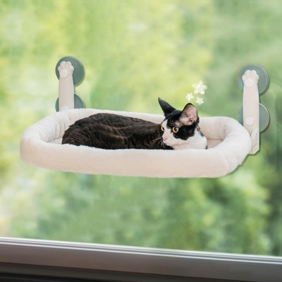 Mewoofun Pet Beds Cat Hammock Window Cat Bed Window Reversible Mat Cat Lounger with Update Strong Suction Cups, Beige, 14.37"*11.81"*3.15"