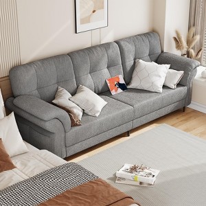 84-Inch Teddy Fleece Sofa for Living Room – Minimalist Small Couch with Removable Pillows, Curved Armrests & Convenient Side Pockets, White - 1 of 4