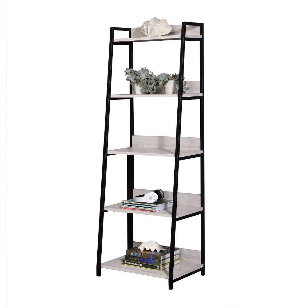 Photos - Garden & Outdoor Decoration Acme Furniture 67" Wendral Bookshelf with 5 Open Compartment Natural/Black: Metal Frame, Ladder Style, Storage Display