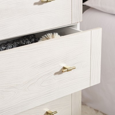 Mid-Century White and Whitewashed 41" Horizontal Dresser with Gold Accents
