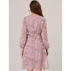 Allegra K Women's Boho Floral V Neck Tie Waist Long Sleeve Chiffon Wrap Midi Dress - 4 of 4