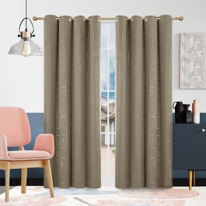 Deconovo Silver Pattern Blackout Curtains Grommet Top (2 Panels) - 1 of 4