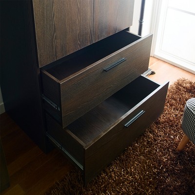 Brook Dark Brown Two-Door Wood Closet with Drawers and Hanging Bars