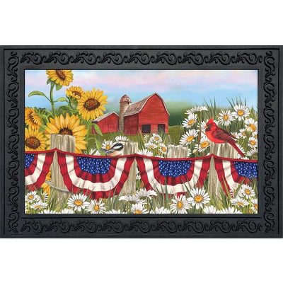 Patriotic Songbirds and Sunflowers Outdoor Doormat
